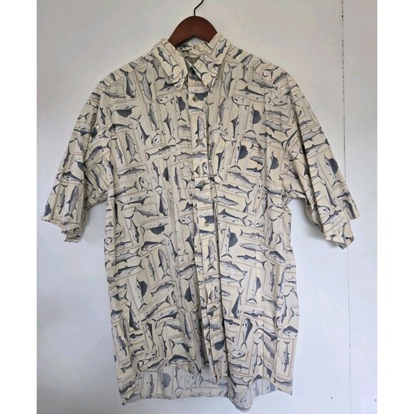 Columbia Shirt Mens XL Fish Print Button Up All Over Print Short Sleeve AOP - Picture 1 of 7